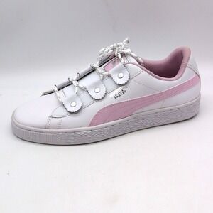 Puma Shoes Womens White Pink 7 Leather Running Sneakers Basket Loop 36684103 NEW